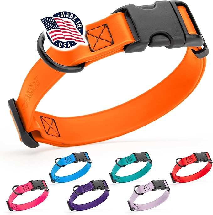 Dogline Biothane Waterproof Dog Collar with Quick Release Buckle Strong Coated Nylon Webbing with Odor- Proof for Easy Care Easy to Clean Fits Small Medium Large Dogs, Orange 5/8" W 9-14" L