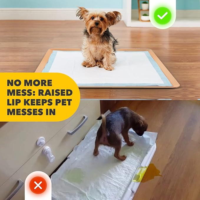 TidyFriend 2 Pack Dog Pee Pad Holder Tray Fits for 24” x 24” Wee Wee Pee Pads - Stable Grip, Raised Edges, Quick-Wipe Silicone Surface Dog Potty Tray Holder for Indoor Flooring Protection (Beige)