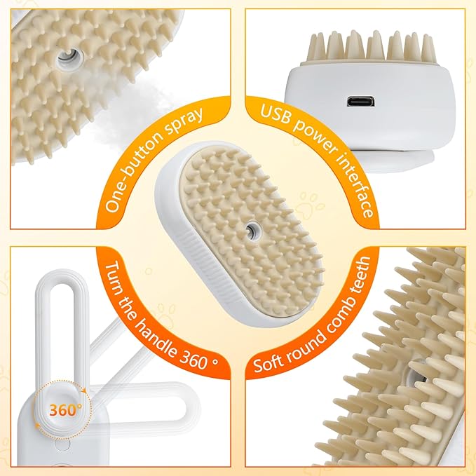 4 in 1 Cat Steam Brush for Shedding, Rechargeable Pet Steam Groomer Brush, Massage, Cleaning, Shedding & Combing Multifunctional Hair Removal Comb for Cats Dogs (White)
