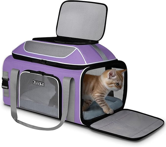 Petskd Top-Expandable Pet Carrier 19x13x9 Inches Southwest Allegiant Airlines Approved, Soft-Sided Carrier for Small Dog Under 12 lbs and Large Cat Under 15 lbs(Purple)