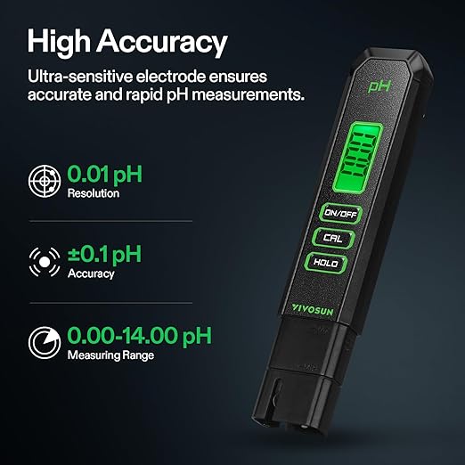 VIVOSUN Digital pH and TDS Meter Kits, 0.01pH High Accuracy Pen Type pH Meter ± 2% Readout Accuracy 3-in-1 TDS EC Temperature Meter for Hydroponics, Pool and Aquarium, Black White, UL Certified