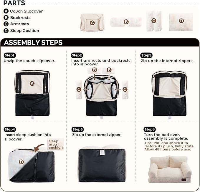 Hollypet Fluffy Plush Dog Cat Pet Couch Soft Calming Sofa Bed for Medium Small Cats and Dogs, Blue and White