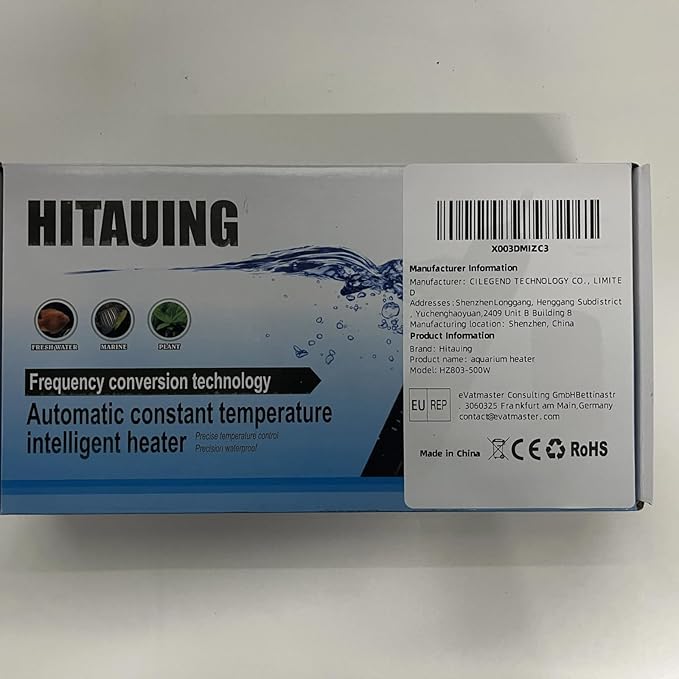 HiTauing Aquarium Heater, 500W Fish Tank Heater with LED Digital Display & 5 Safety Protection, Submersible Aquarium Heater with 2 Suction Cup and 8.2Ft Cord for 75-120 Gallon Fish Tank.