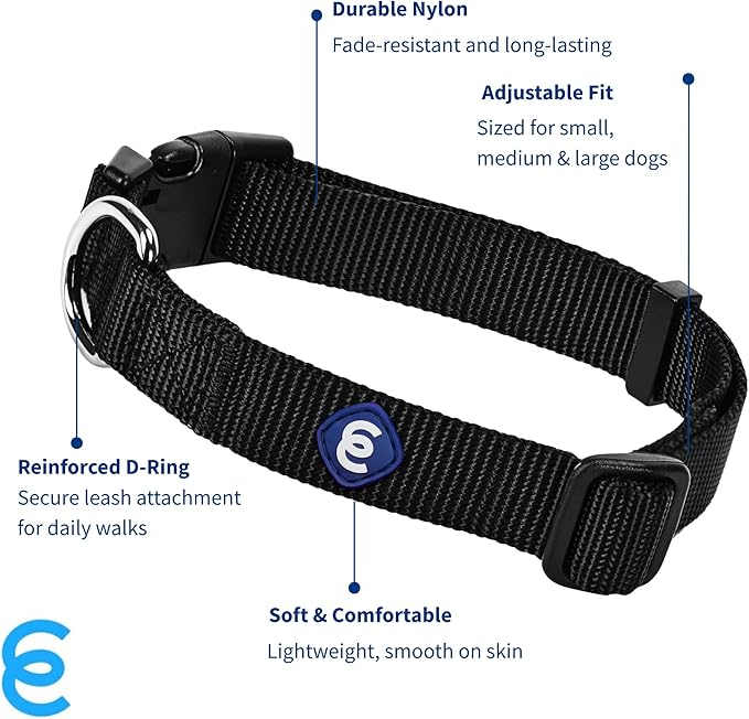Blueberry Pet Essentials Medium Dog Collar in Black | Adjustable & Eco-Friendly Durable Nylon Strap | Classic Collar for Medium Dogs, Boy & Girl Pets