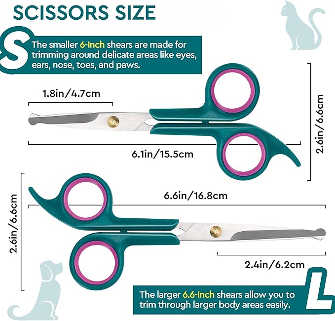 Pet Grooming Scissors Kit, Dog Grooming Shears with Stainless Steel Rounded Tip Blades for Safe Fur Trimming for Dog, Cat, Includes Pet Comb (Set of 3)