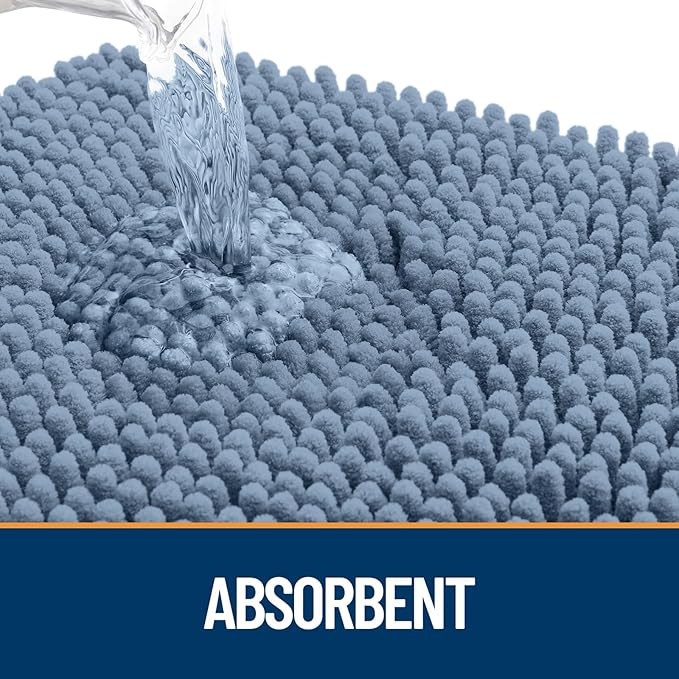 OLANLY Dog Door Mat for Muddy Paws 47x17, Absorbs Moisture and Dirt, Absorbent Non-Slip Washable Doormat, Quick Dry Chenille Mud Mat for Dogs, Entry Indoor Entryway Carpet for Inside Floor, Airy Blue