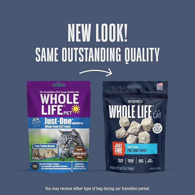 Whole Life Cat Just One Turkey Freeze Dried Cat Treats - Human Grade High Protein Food, Healthy Training Snacks, Freeze Dried Turkey Food Toppers, USA Made Natural Treats - 1.2 oz (Pack of 1)