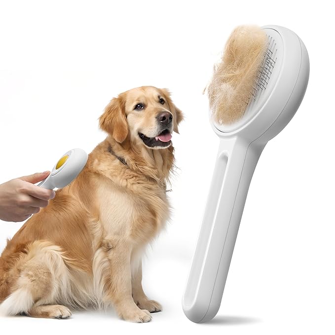 Self Cleaning Slicker Cat Brush - Skin Friendly Shedding Grooming Tool for Dogs & Cats, Pet Supplies Accessories, Deshedding Comb for Short Long Haired Kittens, Massage Function to Removes Loose Fur