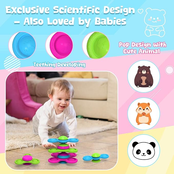 Spinner Toys for Babies, 3PCS | Suction Cup Spinner Toy for 1 2 Year Old Boys Girls | Suction Spinners Baby | Baby Toys 12-18 Months | Sensory Toy for Toddlers 1-3 (Cute Animals)
