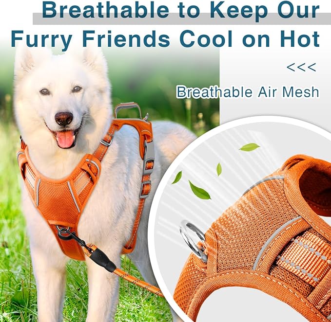 BARKBAY Dog Harness No Pull with ID Tag Pocket - Heavy Duty, Reflective, Easy Control for Large Dogs(Orange,L)