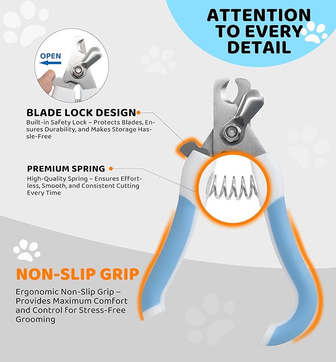Pet Nail Clippers and Trimmers for Dogs and Cats, Professional Grooming Tool with Safety Guard, Sharp Blades, Free Nail File, Avoid Overcutting, Suitable for Small and Large Pets (Blue)