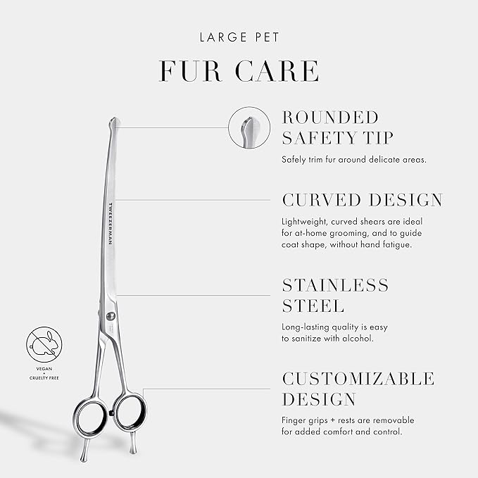 Tweezerman 9" Pet Grooming Scissors with Safety Round Tips, Professional Curved Grooming Shears for Medium to Large Dogs