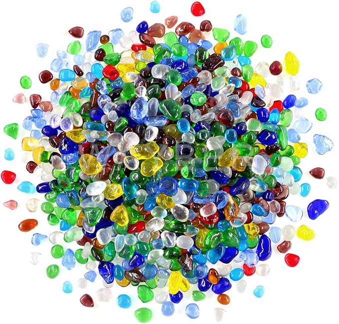Rainbow Glass Stones, 1Lb/460g Irregular Sea Glass Pebbles Non-Toxic Artificial Crystal Stones for Handmade Artwork/Vase Filler/Terrarium Flowerpot Aquarium Turtle Tank Decoration, Multicolored