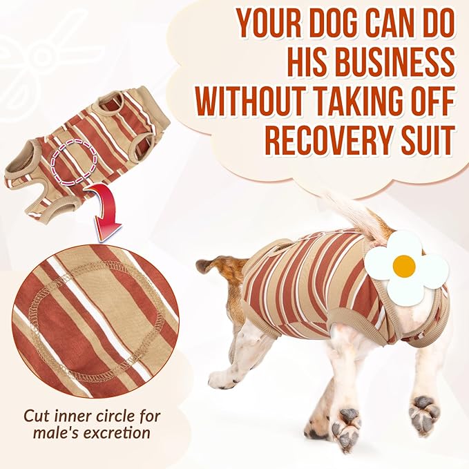Lukovee Recovery Suit for Dogs, Onesie Surgery Recovery Suit for Female Male Dogs, Abdominal Wounds Cone E-Collar Alternative Prevent Licking Spay Recovery Suit (Brown Stripes,XL)