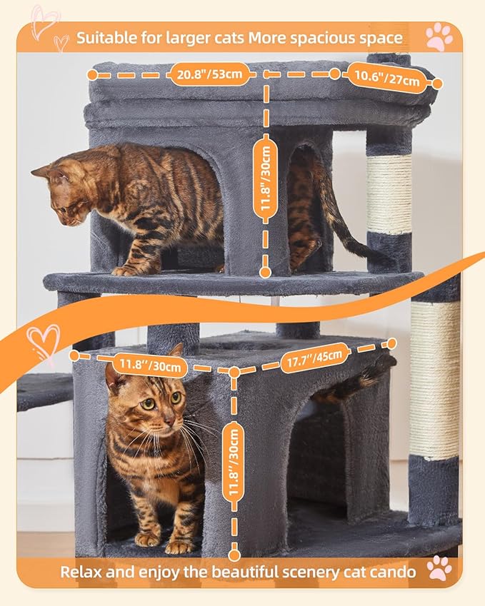 Taoqimiao 83In Heavy Duty Cat Tree, Suitable 20lb+ Large Cats, XXL-Cat Tower for Indoor Cats Large Adult, 2 Luxurious Cat Cando with 8 Scratching Posts,Oversized Metal Hammocks,Smoky Gray MS032G