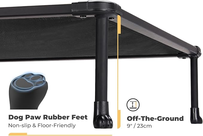 Veehoo Chewproof Elevated Dog Bed - Cooling Raised Pet Cot, Breathable Mesh, Washable & Non-Slip for Large Dogs, Indoor/Outdoor, Black Mat and Black Frame, 49x33inches (Model CWC2203A03)