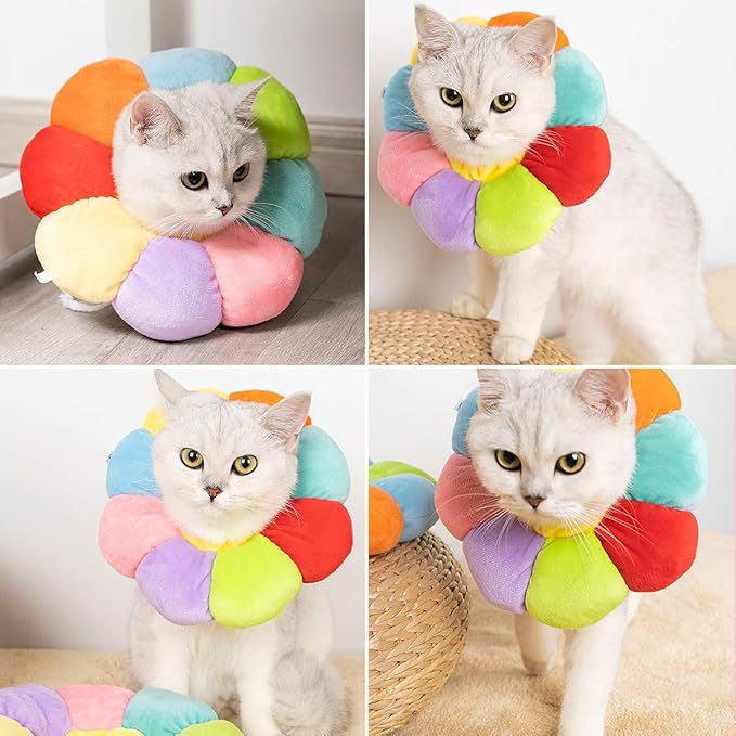 KUDES Cat Small Dog Recovery Collar, Cute Neck Cone After Surgery, Adjustable Pet E Collar, Wound Healing Protective Cone Surgery Recovery Elizabethan Collars for Small Pet (L(Within 14lb), Colorful)