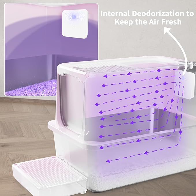 RIZZARI Stainless Steel Cat Litter Box, Semi-Enclosed with Raised Edges, Anti-Leakage & Odorless, Large for Small to Large Cats (Deep Pink, 23.8" L*15.9" W*18" H)