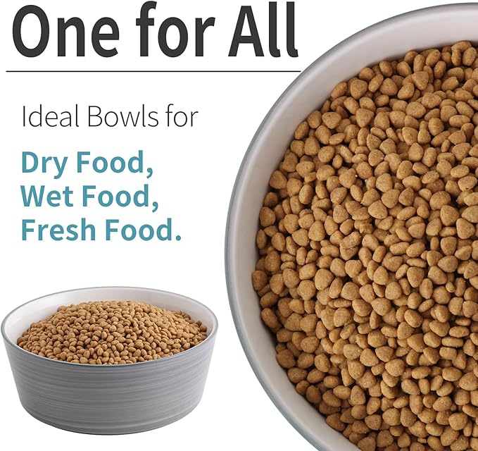 Grey White Dog Bowl Ceramic for Medium Large Breed, Heavy Weighted Dog Food Water Feeder Dish, 8 in Non - Slip Modern Cute Extra Big Porcelain Pet Bowl Maze Wide Mouth