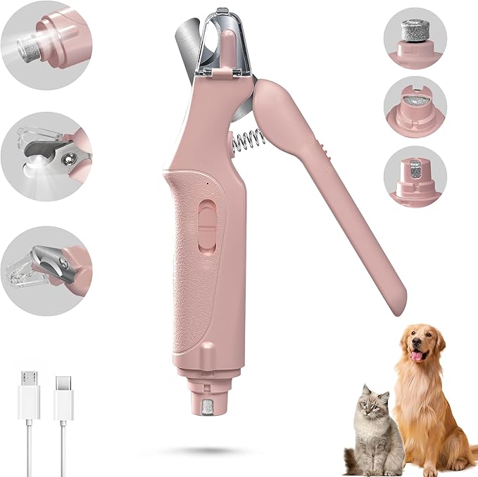 2 in 1 Cat Nail Clippers & Dog Nail Clippers Trimmers for Large Medium Small Dogs Cats Claw Trimmer Quick Sensor and Safety Guard USB Rechargeable with 2 LED Lights Dogs Nail Trimmer