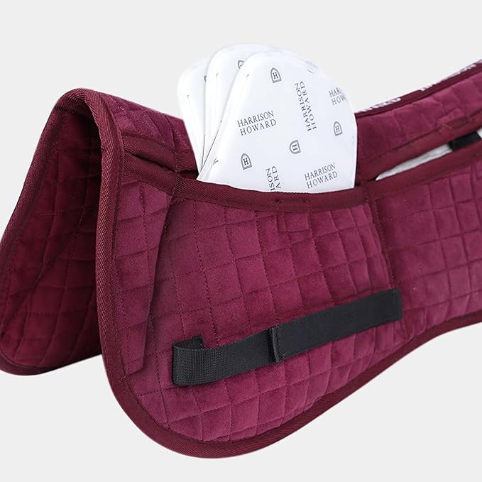 Harrison Howard Correction Half Pad with 4 Pockets and Foam Inserts with Differentiated Thickness Adjustable Horse Riding Pad with Added Cushioning and Comfort