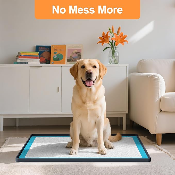 Pee Pad Tray Holder for Dogs,Non-Slip Silicone Dog Puppy Pad Holder,24 x 24 Square Puppy Potty Training Pads,No Spill Raised Lip High Edge,Portable, Leak-Proof Mat Trays for Indoor Floor Protection