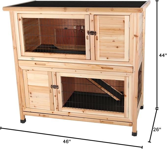 Trixie 2-Story Rabbit Hutch with Retreat Area, Non-Slip Ramp, Hinged Roof with Locking Arm, 4 Doors, 2 Metal Slide Latches, and Pull-Out Trays for Easy Cleaning