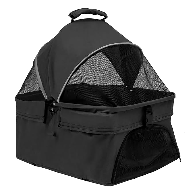 Pet Stroller, 4 Wheels Dog Cat Carrying Cart, Foldable Puppy Carrier with Storage Bag and Detachable Grid Structure for Small/Medium Dogs Cats Up to 44Lbs (Black)