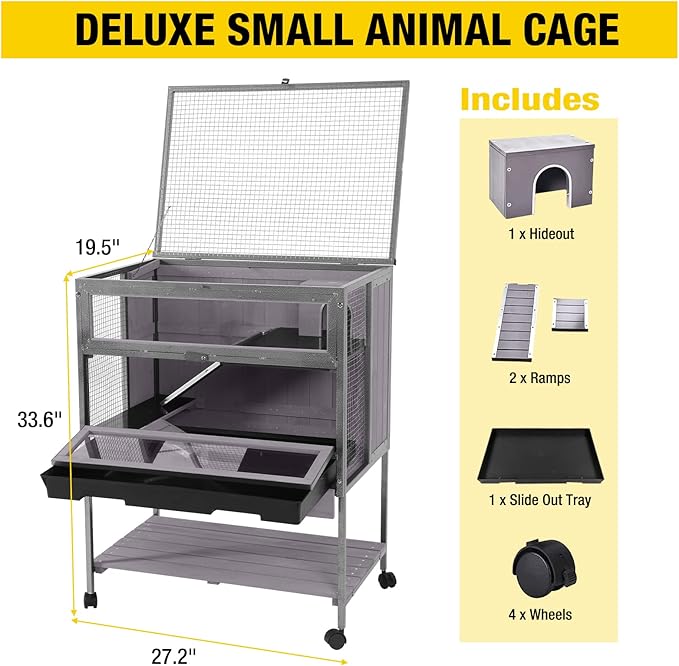 Hamster Cage Large Guinea Pig Cage with Metal Frame Movable Rat Habitat with Aluminium Alloy Edge,Plastic Deep Not Leakage Pull Out Tray,Storage Shelf