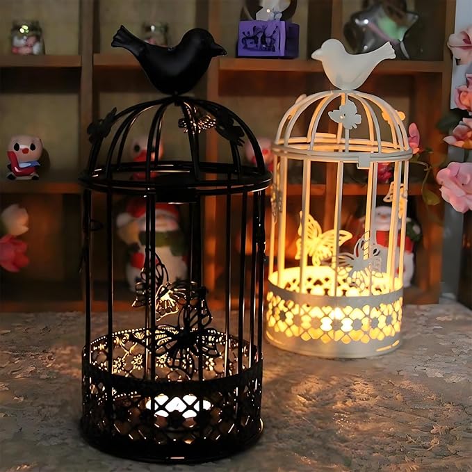 Vintage Decorative Bird Cage，Metal Black Bird Cage Decor for Candelabros para Centros De Mesa & Lanterns Decorative Indoor Suitable Wedding Party, Dining Table，Fireplace Metal Lantern&Bird Cage Decor