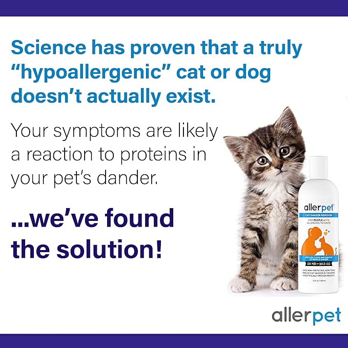 Allerpet Cat Dander Remover w/Free Applicator Mitt & Sprayer - Effective Cat Dander Reduction - Anti Allergen Solution Made in USA - 2 Pack (12oz)