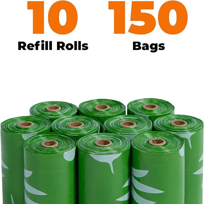 Best Pet Supplies Poop Bags for Dogs, 50% Post-Consumer Recycled Content dog waste bags on rolls, fits all poop bag holders for leashes - 150 Count, Green, Unscented
