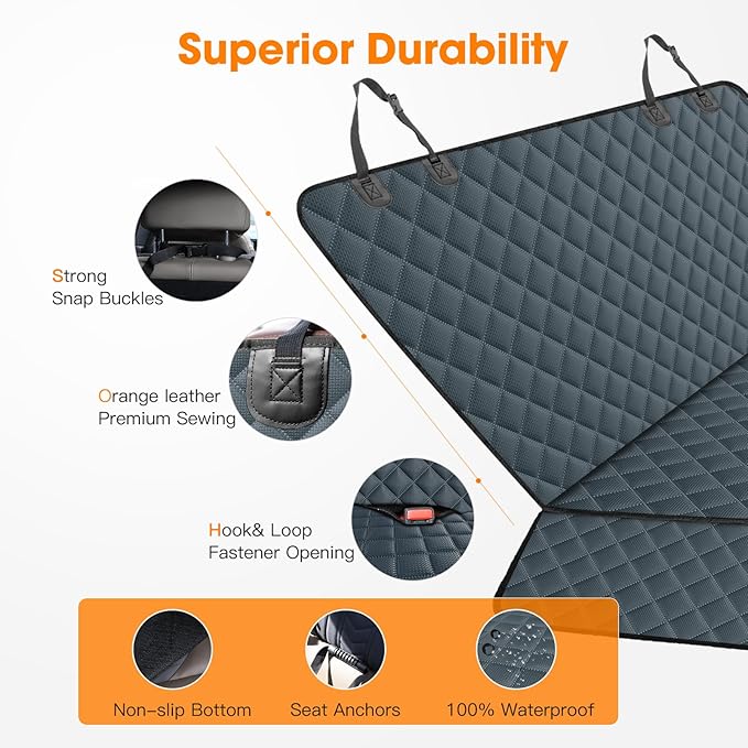 MIXJOY Dog Car Cover for Back Seat Cover Protector Waterproof Dog Seat Covers for Cars, Car Seat Protector for Dogs with 1 Dog Seat Belt, Nonslip Back Seat Cover for Kids, Trucks & SUV, Grey