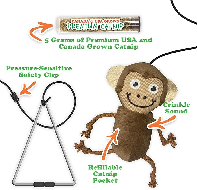 Meowijuana Jump 'n' Jamb Door Hanging Cat Toy Bundle | Funky Monkey + Happy Grass Blend | Refillable Interactive Catnip Toy | Promotes Play and Cat Health | Potent Catnip Grown in North America