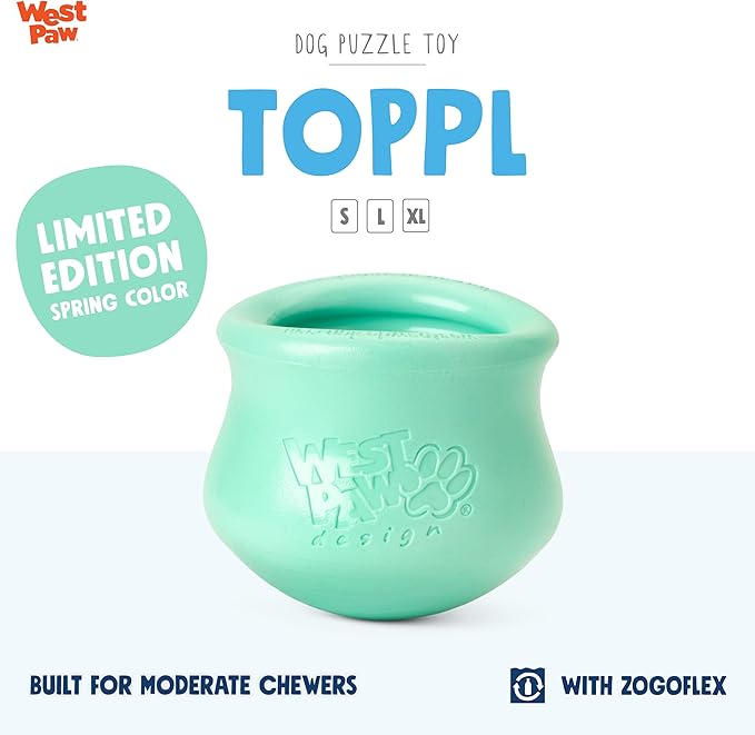 WEST PAW Zogoflex Limited Edition Toppl Treat Dispensing Dog Toy Puzzle – Interactive Chew Toys for Dogs – Dog Toy for Moderate Chewers, Fetch, Catch – Holds Kibble, Treats, Small 3", Mint