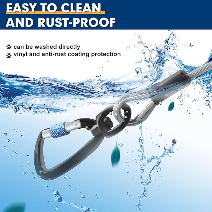 Snagle Paw Dog Leads for Yard 50FT-1000LBS Break Strength,Heavy Duty Tie Out Cable for Dogs with Swivel Lockable Hook & Spring,Chew Proof Dog Chain for Outside,Dog Run Cable for Medium Large Dogs