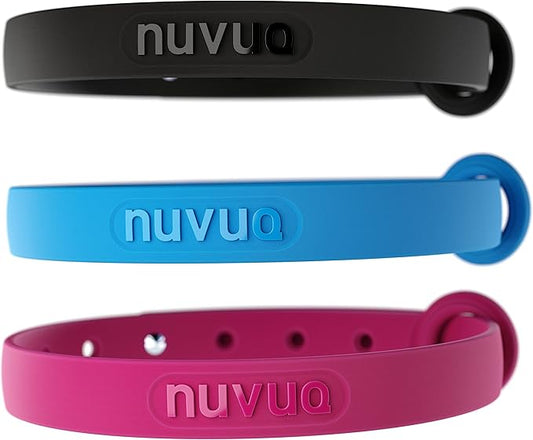 3 Pack Breakaway Cat Collar - Soft, Comfortable, and Lightweight Safety Buckle Collar with Name Tag Ring for Outdoor Cats and Sensitive Skin Kittens by Nuvuq (6 ⅞" to 10 ¼", Blue, Pink and Black)