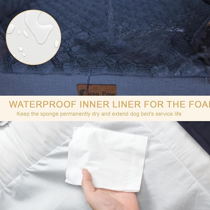 Orthopedic Waterproof Dog Bed for Extra Large Dogs, Memory Foam XL Dog Bed with Sides, Egg-Crate Foam and Non-Slip Bottom Jumbo Dogs Couch Beds with Washable Removable Cover(Jumbo,Navy Blue)
