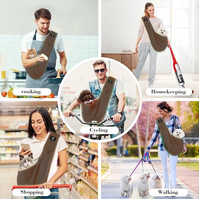 Dog & Cat Carrier Sling, Adjustable Soft Padded Shoulder Puppy Carrier, Hands-Free Dog Carrier Bag with Double Safety Buckles Premium Material for Outdoor Travel （Caramel, M）