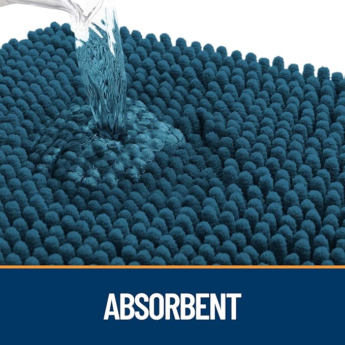 OLANLY Dog Door Mat Set 2-Piece 24x16, Absorbs Moisture and Dirt, Absorbent Non-Slip Washable Doormat, Quick Dry Chenille Mud Mat for Dogs, Entry Indoor Entryway Carpet for Inside Floor, Atlantic Blue