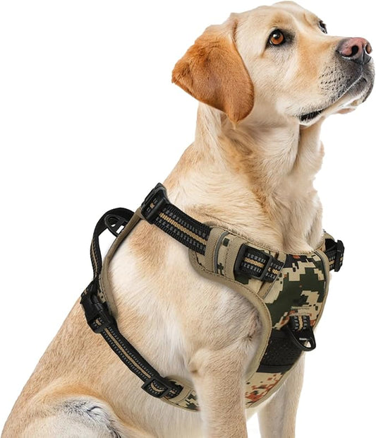 PUPTECK No Pull Dog Harness for Large, Adjustable Reflective Dog Harness with Handle Easy Control, Comfortable Soft Padded Pet Vest Harness for Large Dogs, Camouflage L