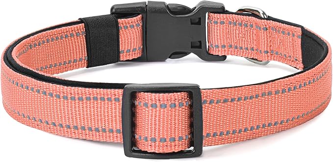 Reflective Dog Collar Padded with Soft Neoprene Breathable Quick Release Basic Dog Collars for Medium Large Dogs Coral