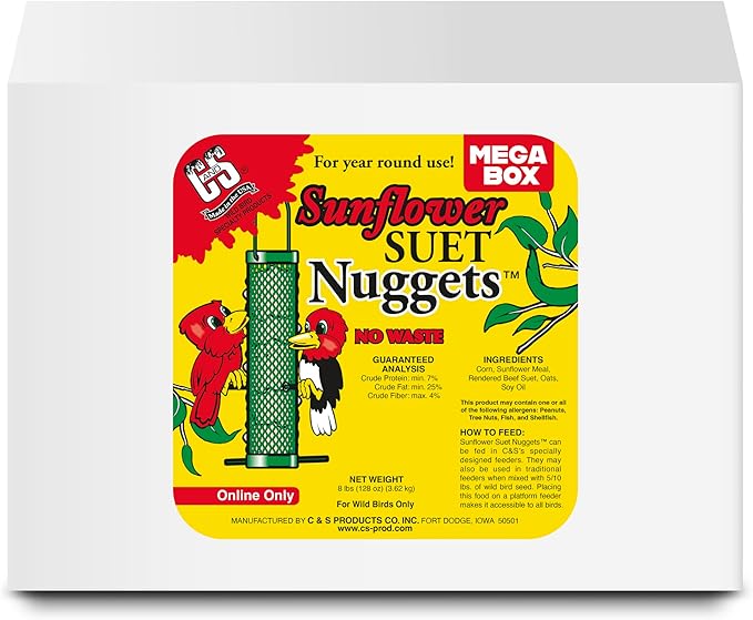 C&S Sunflower Suet Nuggets, Suet Nuggets for Wild Birds, 8 Lbs