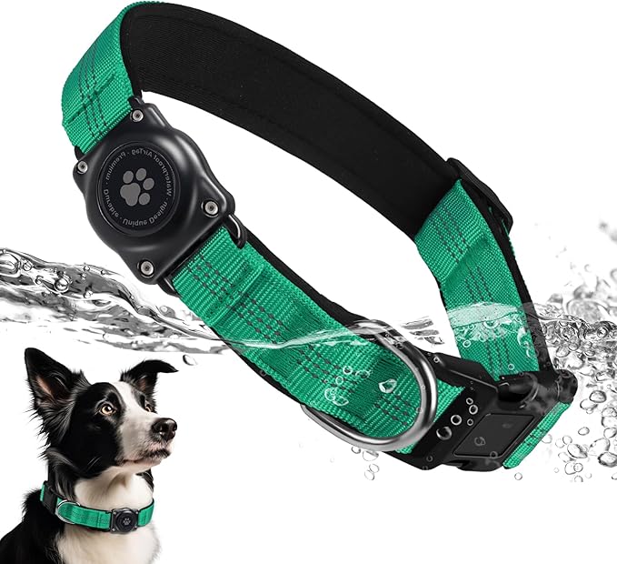 Upgraded AirTag Dog Collar, IP68 Waterproof Air Tag Dog Collar Holder, Reflective, Ultra-Durable, Comfortable Padded, Heavy Duty Dog Collars for Small Medium Large Dogs (M (12.6"-17.1"), Teal)