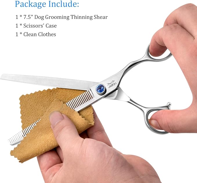 JASON 7.5" 56-Tooth Blending Dogs Grooming Scissors Cats Thinning Shears Pets Blender Thinner Trimming Texturizing Kit with Offset Handle Blue Jewelled Screw (7.5 Inch)