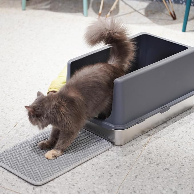 Stainless Steel cat Litter Box, Covered Metal Litter Box, cat Litter Pans with high Sides, Kitty Litter Boxes for Indoor Cats (Non Sticky, Easy to Clean, Anti-Urine Leakage) 17.5" L x 13.5" W x 4" H