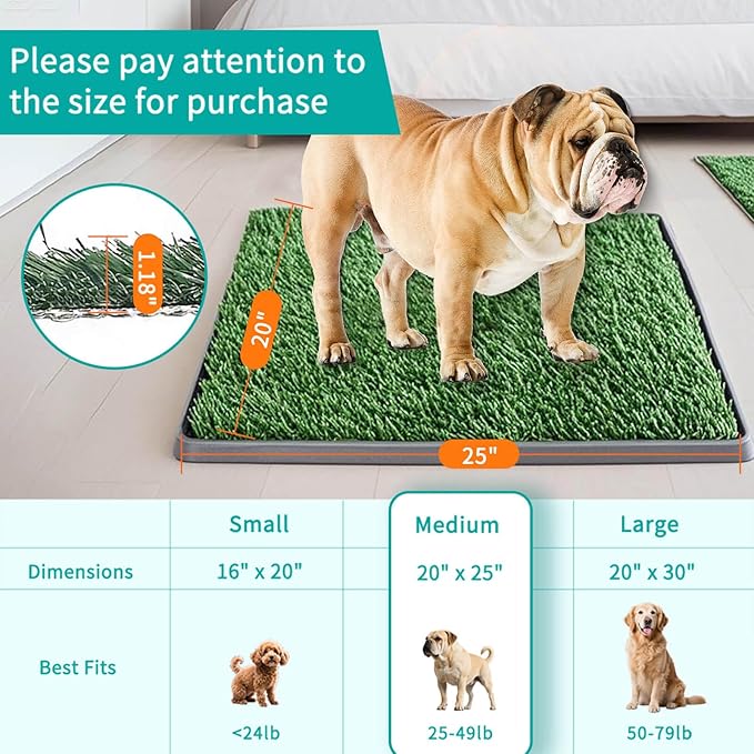 Dog Grass Pad with Tray 25"X20" - Portable Dog Litter Box for Balcony/Patio, Indoor/Outdoor Artificial Turf Pet Potty for Puppy Training, with Washable Pee Pad and Fake Grass Mat