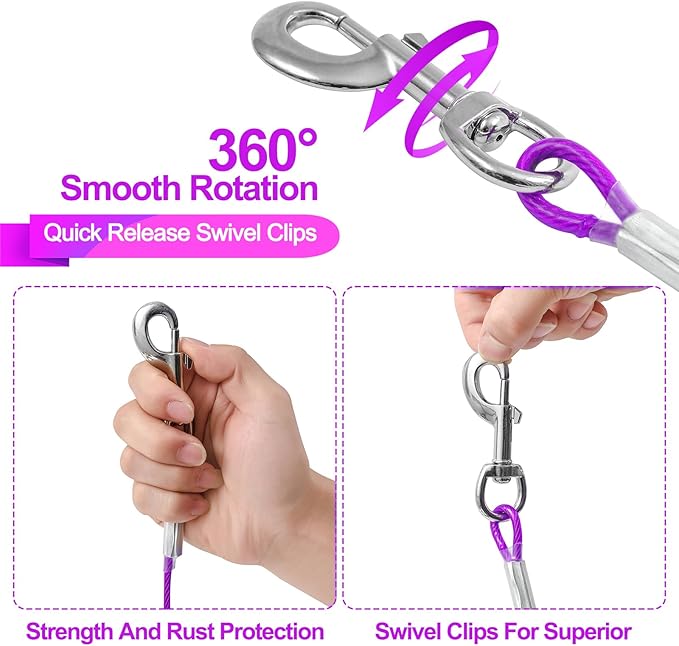 Tie Out Cable for Dogs,20FT Dog Leads,Heavy Duty Tie Out Cable for Large Dogs Up to 125lbs,Durable Dog Runner Tether Line for Outdoor,Yard