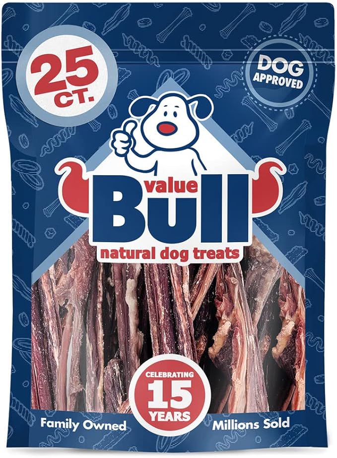 ValueBull Beef Jerky Gullet Sticks, Premium Dog Chews, 6 Inch, 25 Count - Natural Collagen, Glucosamine & Chondroitin for Joint Health, Single-Ingredient Beef Esophagus