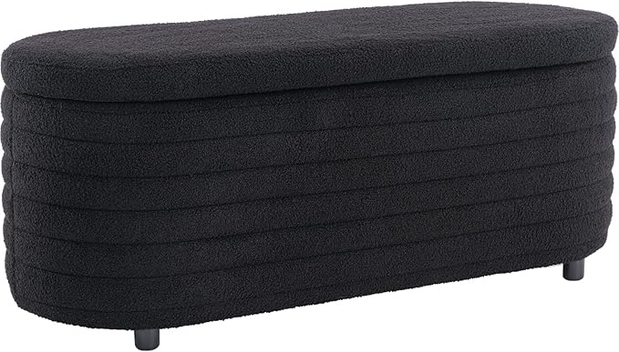 Kmax Storage Bench Faux Fur Entryway Bench Upholstered Ottoman Bench for Bedroom Living Room Hallway, Black